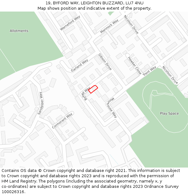 19, BYFORD WAY, LEIGHTON BUZZARD, LU7 4NU: Location map and indicative extent of plot