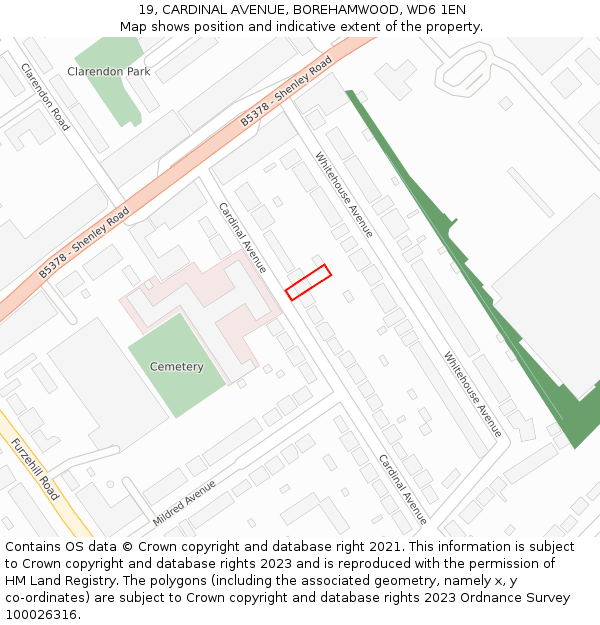 19, CARDINAL AVENUE, BOREHAMWOOD, WD6 1EN: Location map and indicative extent of plot