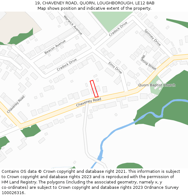 19, CHAVENEY ROAD, QUORN, LOUGHBOROUGH, LE12 8AB: Location map and indicative extent of plot