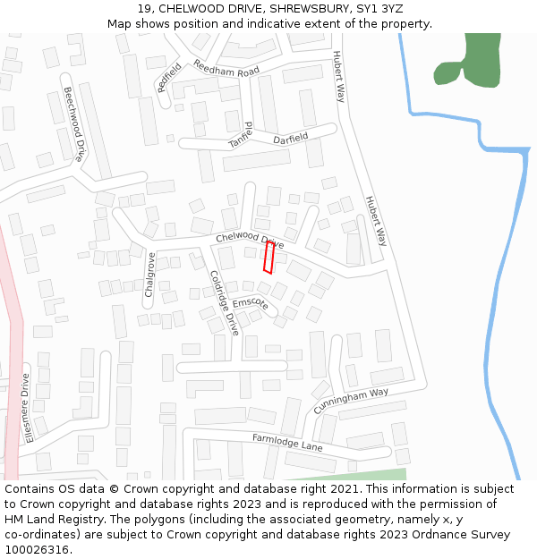 19, CHELWOOD DRIVE, SHREWSBURY, SY1 3YZ: Location map and indicative extent of plot