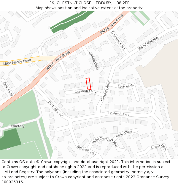 19, CHESTNUT CLOSE, LEDBURY, HR8 2EP: Location map and indicative extent of plot