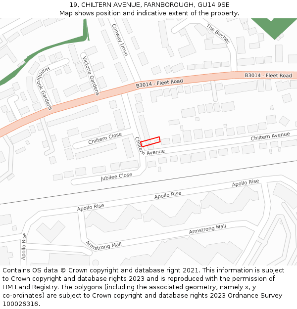 19, CHILTERN AVENUE, FARNBOROUGH, GU14 9SE: Location map and indicative extent of plot