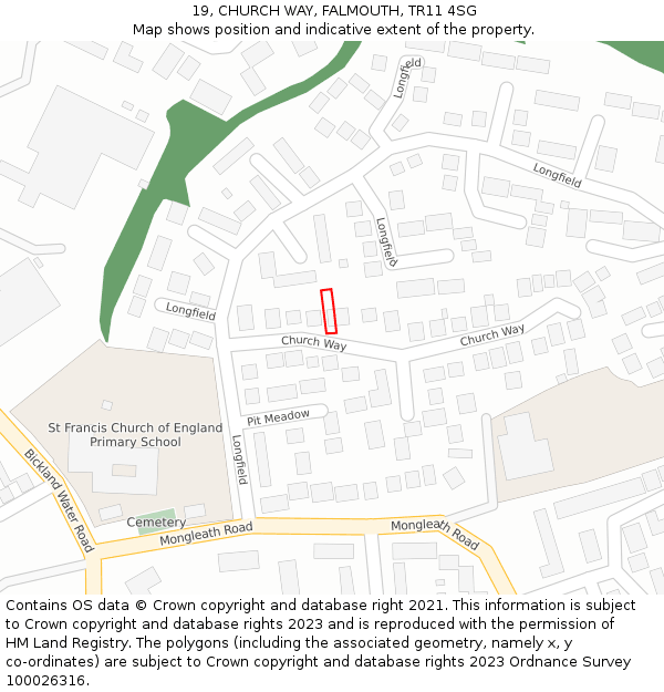 19, CHURCH WAY, FALMOUTH, TR11 4SG: Location map and indicative extent of plot