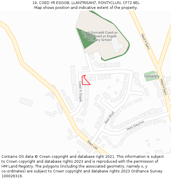 19, COED YR ESGOB, LLANTRISANT, PONTYCLUN, CF72 8EL: Location map and indicative extent of plot