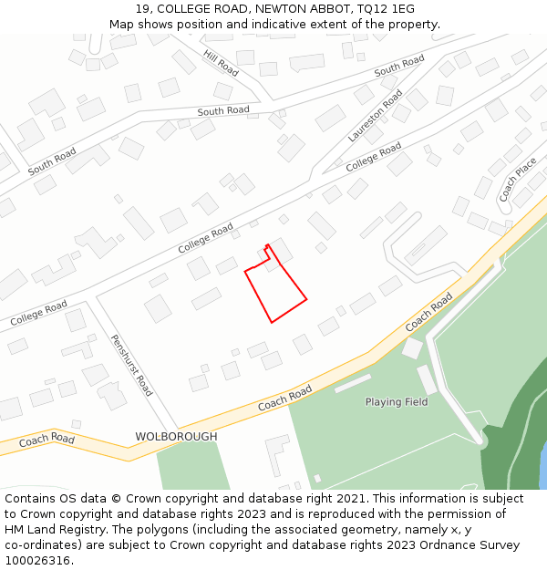 19, COLLEGE ROAD, NEWTON ABBOT, TQ12 1EG: Location map and indicative extent of plot