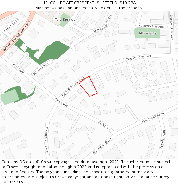 19, COLLEGIATE CRESCENT, SHEFFIELD, S10 2BA: Location map and indicative extent of plot