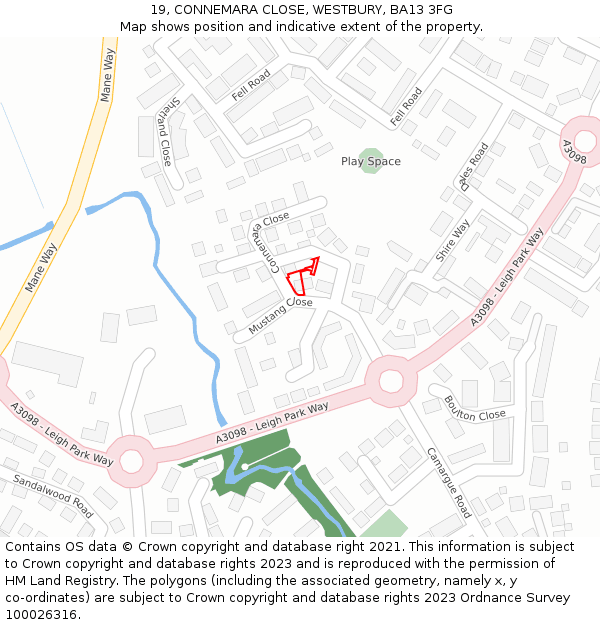 19, CONNEMARA CLOSE, WESTBURY, BA13 3FG: Location map and indicative extent of plot