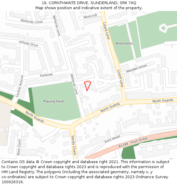 19, CORNTHWAITE DRIVE, SUNDERLAND, SR6 7AQ: Location map and indicative extent of plot