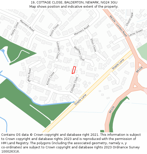 19, COTTAGE CLOSE, BALDERTON, NEWARK, NG24 3GU: Location map and indicative extent of plot