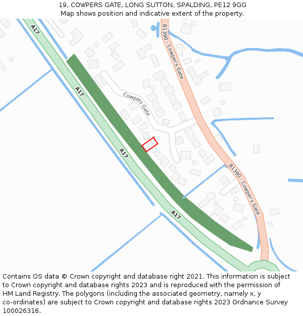 19, COWPERS GATE, LONG SUTTON, SPALDING, PE12 9GG: Location map and indicative extent of plot