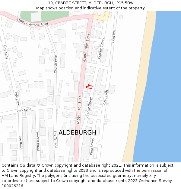 19, CRABBE STREET, ALDEBURGH, IP15 5BW: Location map and indicative extent of plot