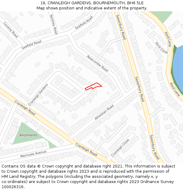 19, CRANLEIGH GARDENS, BOURNEMOUTH, BH6 5LE: Location map and indicative extent of plot