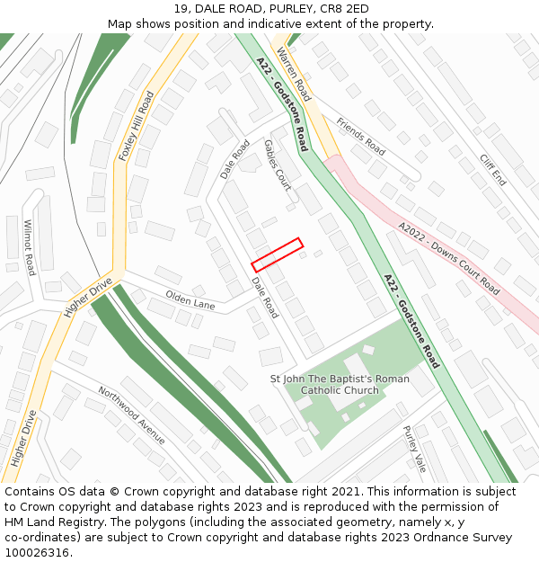 19, DALE ROAD, PURLEY, CR8 2ED: Location map and indicative extent of plot