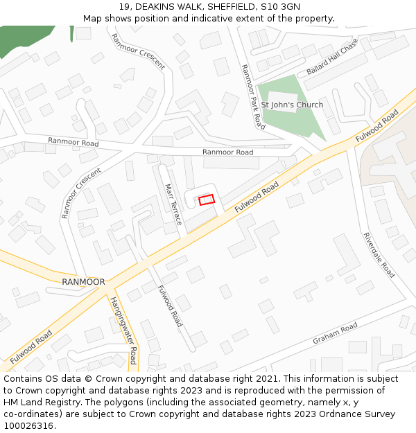 19, DEAKINS WALK, SHEFFIELD, S10 3GN: Location map and indicative extent of plot