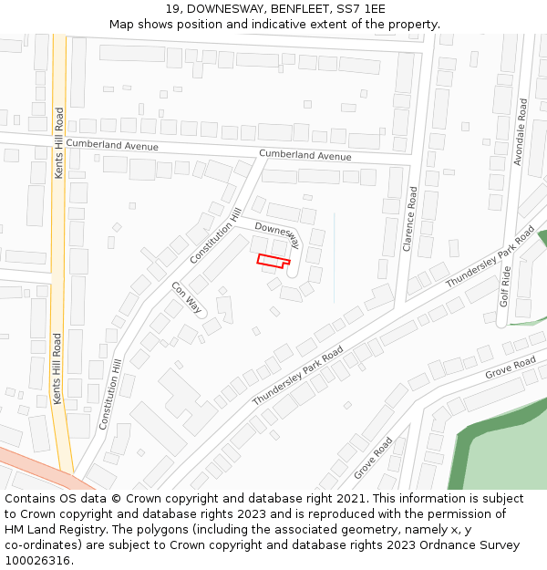 19, DOWNESWAY, BENFLEET, SS7 1EE: Location map and indicative extent of plot