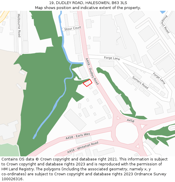 19, DUDLEY ROAD, HALESOWEN, B63 3LS: Location map and indicative extent of plot