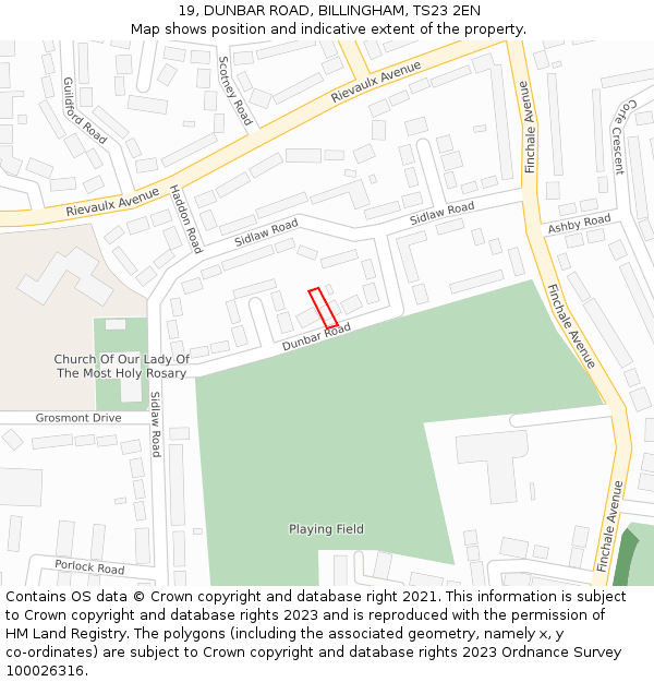 19, DUNBAR ROAD, BILLINGHAM, TS23 2EN: Location map and indicative extent of plot