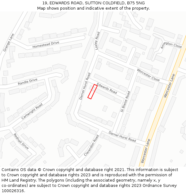 19, EDWARDS ROAD, SUTTON COLDFIELD, B75 5NG: Location map and indicative extent of plot