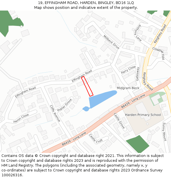 19, EFFINGHAM ROAD, HARDEN, BINGLEY, BD16 1LQ: Location map and indicative extent of plot