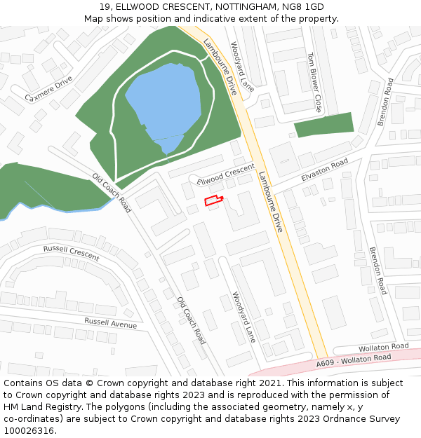 19, ELLWOOD CRESCENT, NOTTINGHAM, NG8 1GD: Location map and indicative extent of plot