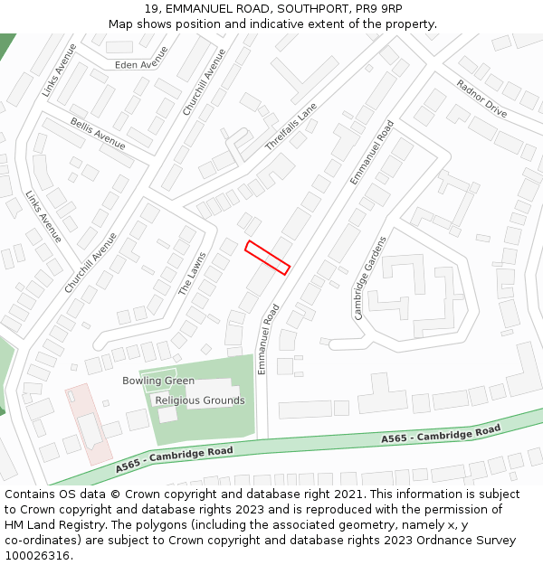 19, EMMANUEL ROAD, SOUTHPORT, PR9 9RP: Location map and indicative extent of plot