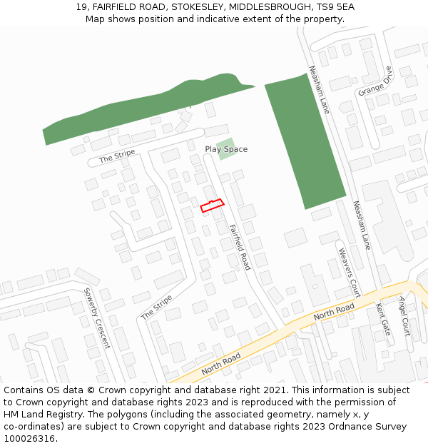 19, FAIRFIELD ROAD, STOKESLEY, MIDDLESBROUGH, TS9 5EA: Location map and indicative extent of plot