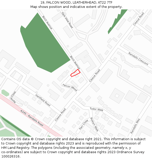 19, FALCON WOOD, LEATHERHEAD, KT22 7TF: Location map and indicative extent of plot