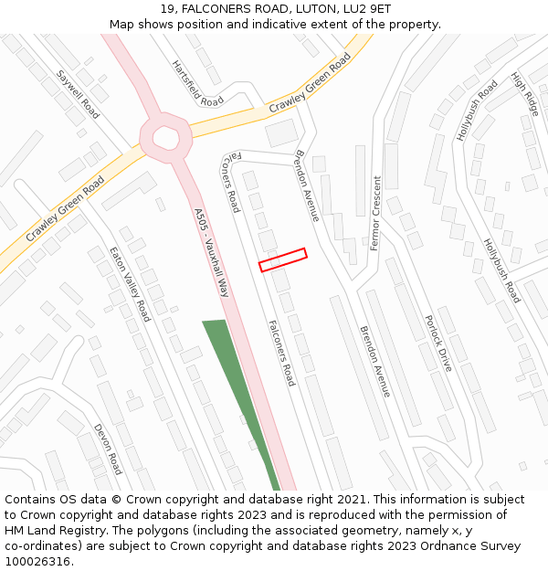 19, FALCONERS ROAD, LUTON, LU2 9ET: Location map and indicative extent of plot