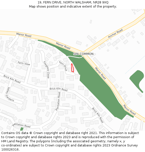 19, FERN DRIVE, NORTH WALSHAM, NR28 9XQ: Location map and indicative extent of plot