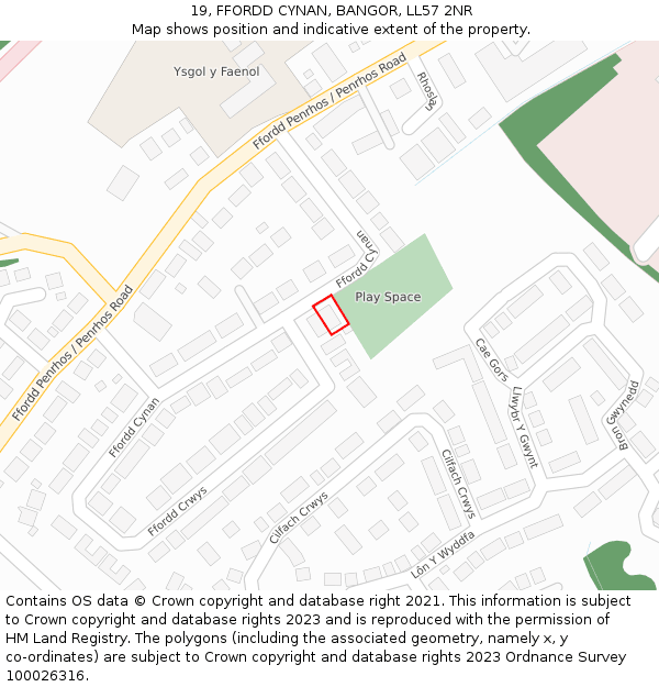 19, FFORDD CYNAN, BANGOR, LL57 2NR: Location map and indicative extent of plot