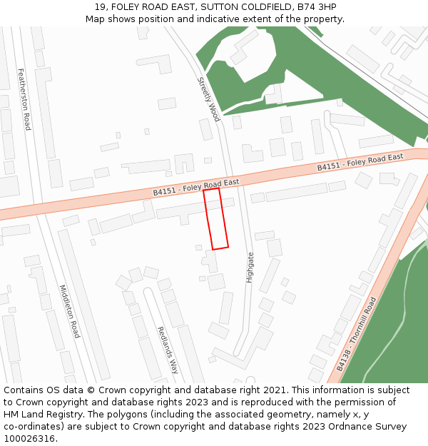 19, FOLEY ROAD EAST, SUTTON COLDFIELD, B74 3HP: Location map and indicative extent of plot