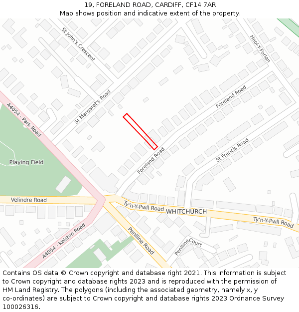 19, FORELAND ROAD, CARDIFF, CF14 7AR: Location map and indicative extent of plot