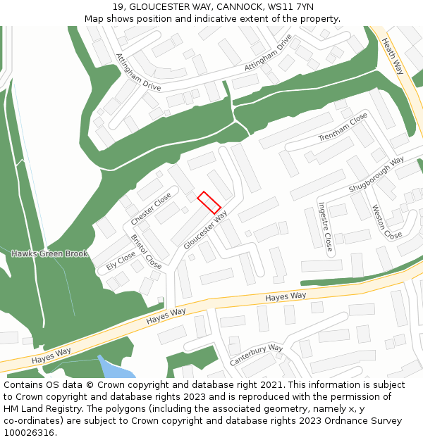 19, GLOUCESTER WAY, CANNOCK, WS11 7YN: Location map and indicative extent of plot