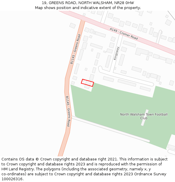 19, GREENS ROAD, NORTH WALSHAM, NR28 0HW: Location map and indicative extent of plot