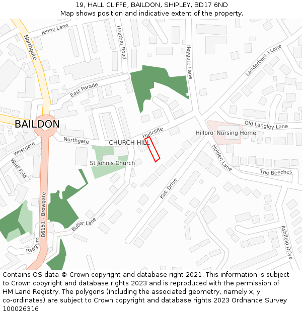 19, HALL CLIFFE, BAILDON, SHIPLEY, BD17 6ND: Location map and indicative extent of plot