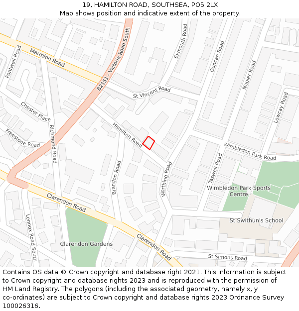 19, HAMILTON ROAD, SOUTHSEA, PO5 2LX: Location map and indicative extent of plot