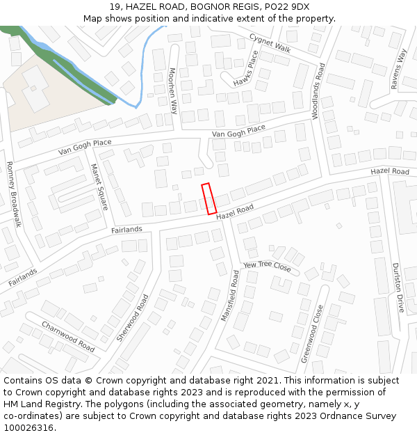 19, HAZEL ROAD, BOGNOR REGIS, PO22 9DX: Location map and indicative extent of plot