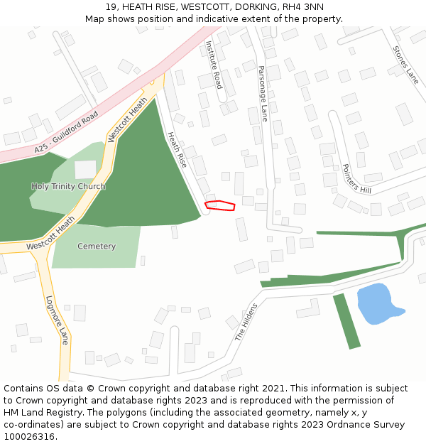 19, HEATH RISE, WESTCOTT, DORKING, RH4 3NN: Location map and indicative extent of plot