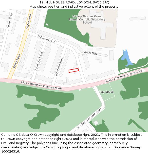 19, HILL HOUSE ROAD, LONDON, SW16 2AQ: Location map and indicative extent of plot