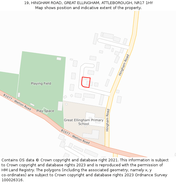 19, HINGHAM ROAD, GREAT ELLINGHAM, ATTLEBOROUGH, NR17 1HY: Location map and indicative extent of plot