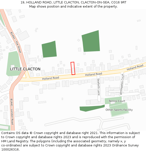 19, HOLLAND ROAD, LITTLE CLACTON, CLACTON-ON-SEA, CO16 9RT: Location map and indicative extent of plot