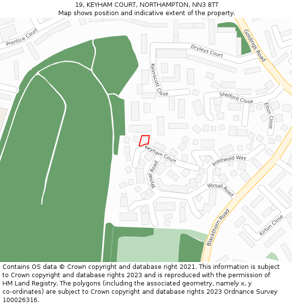 19, KEYHAM COURT, NORTHAMPTON, NN3 8TT: Location map and indicative extent of plot