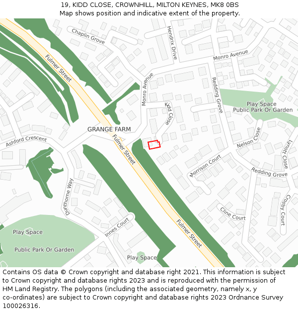 19, KIDD CLOSE, CROWNHILL, MILTON KEYNES, MK8 0BS: Location map and indicative extent of plot