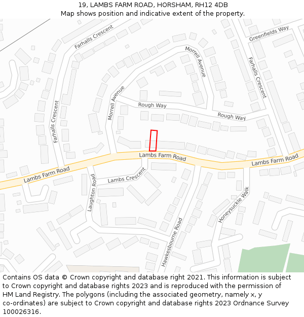 19, LAMBS FARM ROAD, HORSHAM, RH12 4DB: Location map and indicative extent of plot