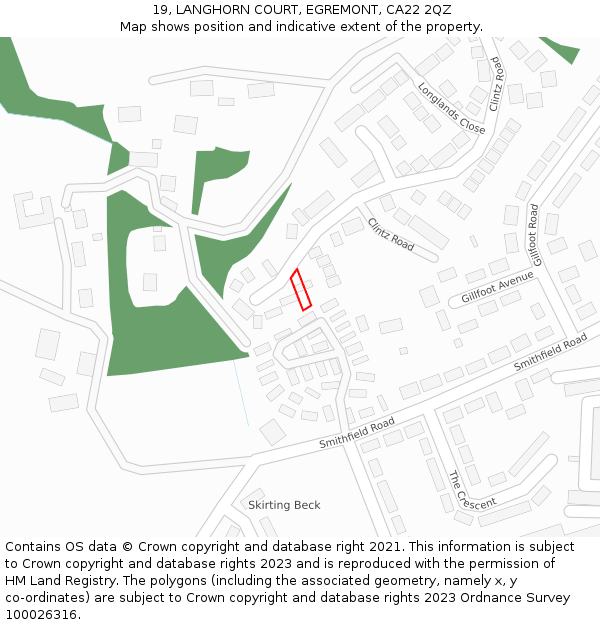 19, LANGHORN COURT, EGREMONT, CA22 2QZ: Location map and indicative extent of plot