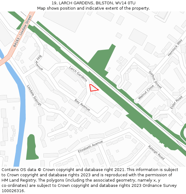 19, LARCH GARDENS, BILSTON, WV14 0TU: Location map and indicative extent of plot