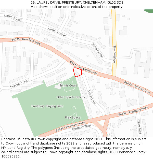 19, LAUREL DRIVE, PRESTBURY, CHELTENHAM, GL52 3DE: Location map and indicative extent of plot