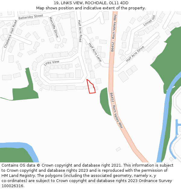 19, LINKS VIEW, ROCHDALE, OL11 4DD: Location map and indicative extent of plot