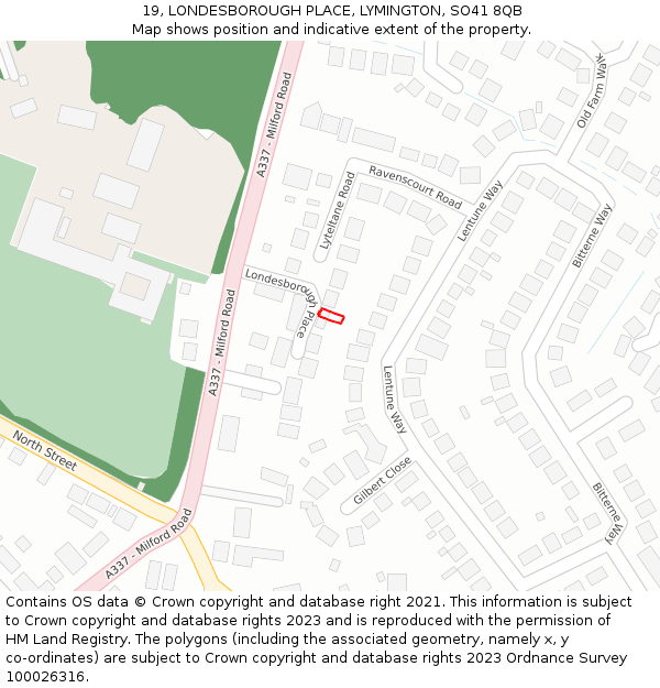 19, LONDESBOROUGH PLACE, LYMINGTON, SO41 8QB: Location map and indicative extent of plot