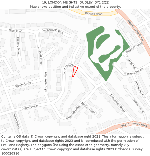 19, LONDON HEIGHTS, DUDLEY, DY1 2QZ: Location map and indicative extent of plot